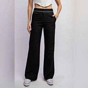 NWT Boutique Charlie Black Slim-Fit Pants w/ White Waistband